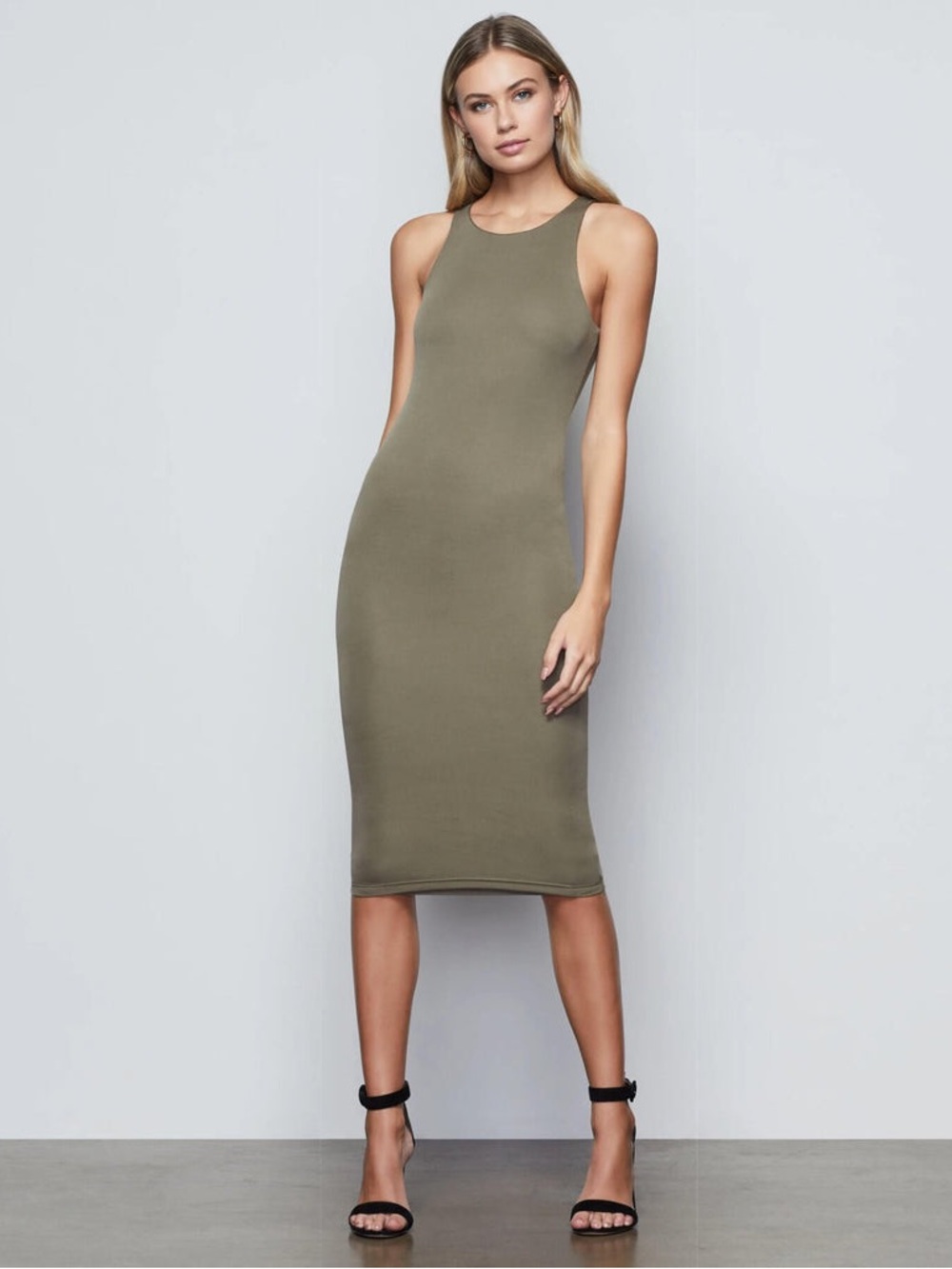 Revolve Good American Racerback Khaki Sage Green THE BODY SCULPTED MIDI DRESS